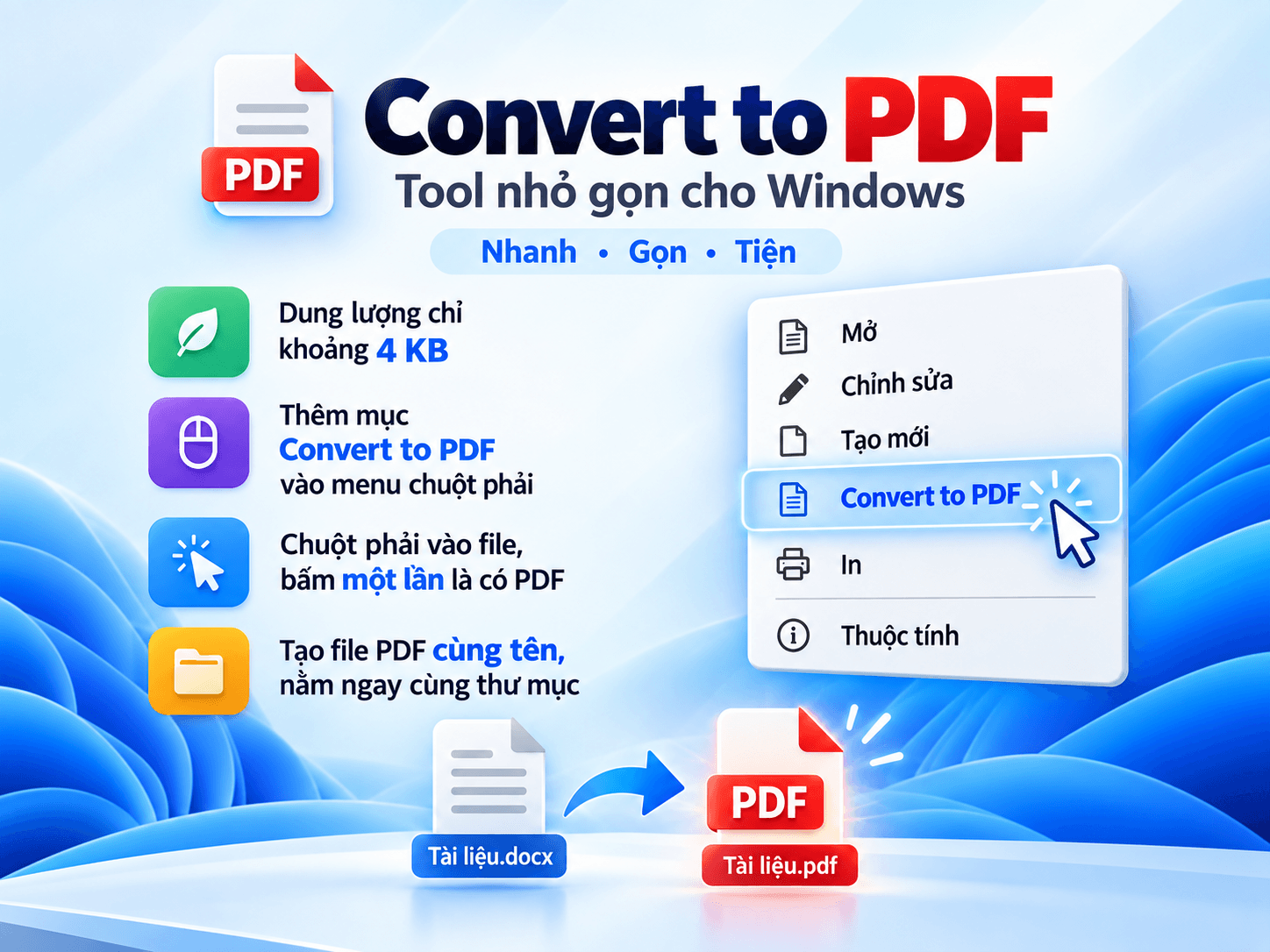 Convert to PDF – Chuyển Word, Excel, PowerPoint sang PDF bằng một cú chuột phải